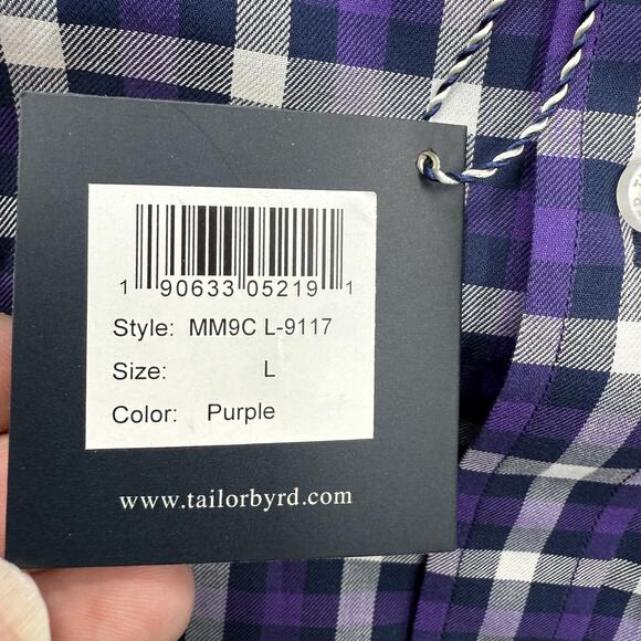 Tailorbyrd Collection Shirt Mens Large Purple Plaid 100% Cotton Button Up - Picture 5 of 11